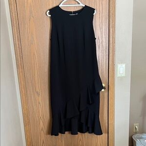 Calvin Klein Black Asymmetrical Ruffle Dress
